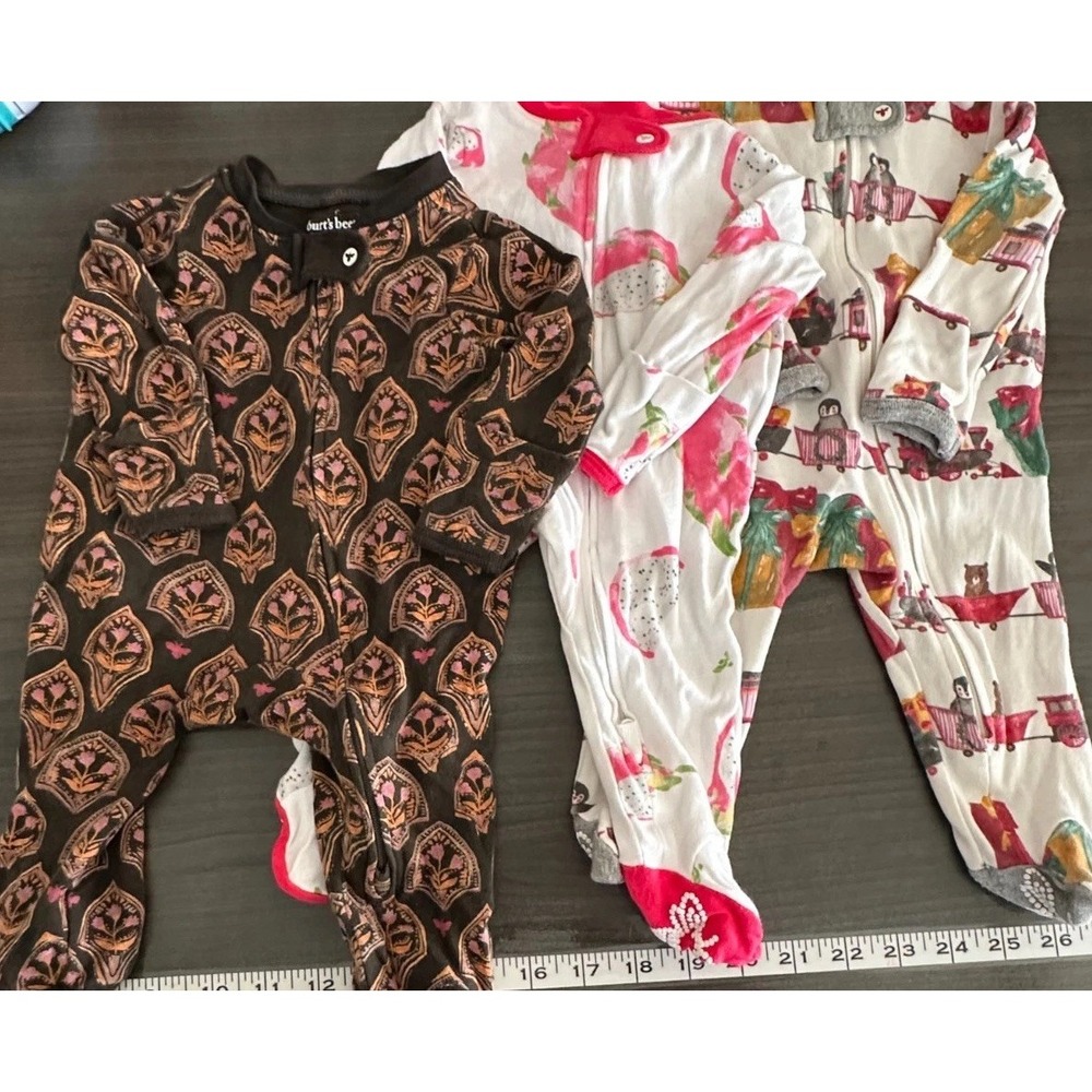 Lot Of 3 Pcs Burt's Bees‎ Organic Cotton NB Newborn Baby Sleepers Paisley Floral